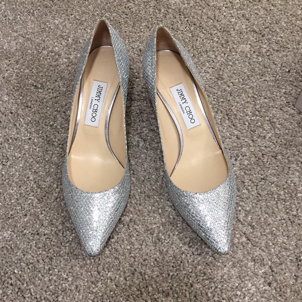 Jimmy Choo Romy 60 -Silver Glitter Fabric Heels